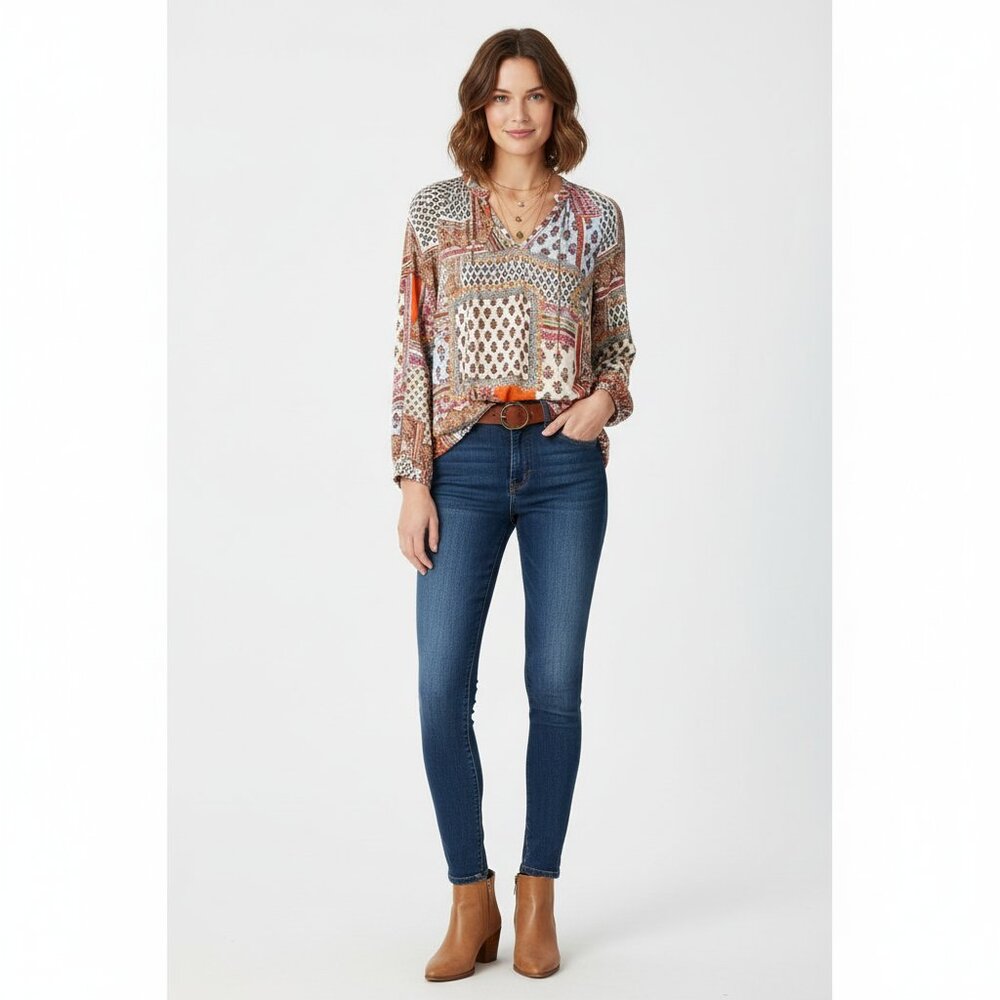 *Rose & Thyme Boho Printed Long Sleeve Blouse